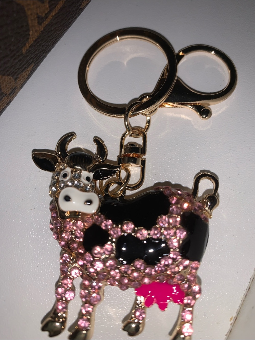 Crystal cow purse/bag charm keychain